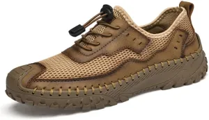 LLTMALL Men's Mesh Handmade Leather Climbing Sneakers Outdoor Non-Slip Trekking Hiking Shoes