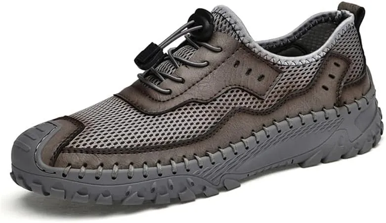 LLTMALL Men's Mesh Handmade Leather Climbing Sneakers Outdoor Non-Slip Trekking Hiking Shoes
