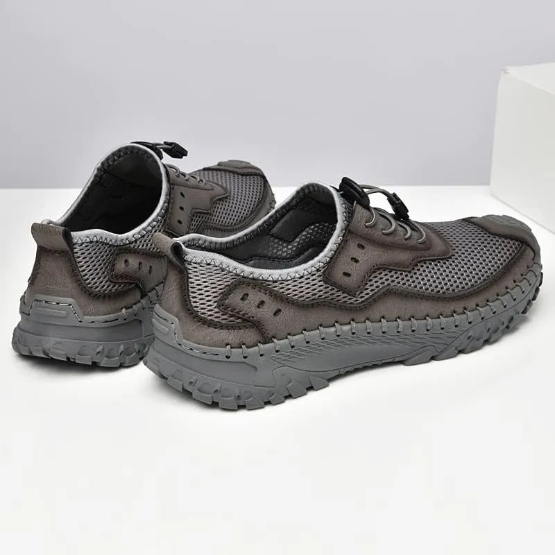 LLTMALL Men's Mesh Handmade Leather Climbing Sneakers Outdoor Non-Slip Trekking Hiking Shoes