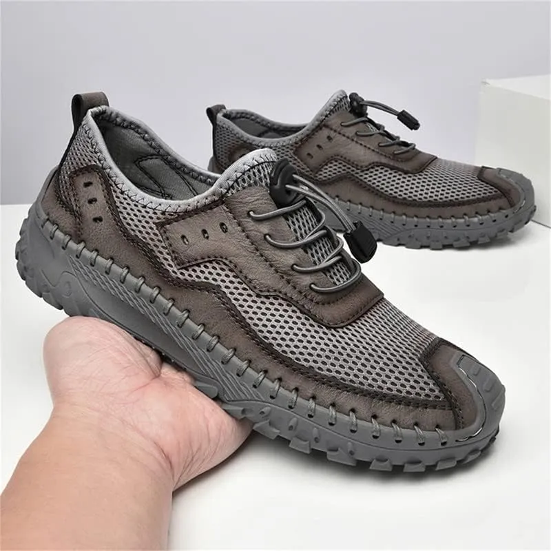 LLTMALL Men's Mesh Handmade Leather Climbing Sneakers Outdoor Non-Slip Trekking Hiking Shoes