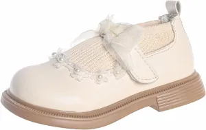 Mary Jane Girls Shoes Pearls Bow Knot School ??xford Flat?? Non-Slip Hook and Loop Leather Girls Snow Boots Size 6