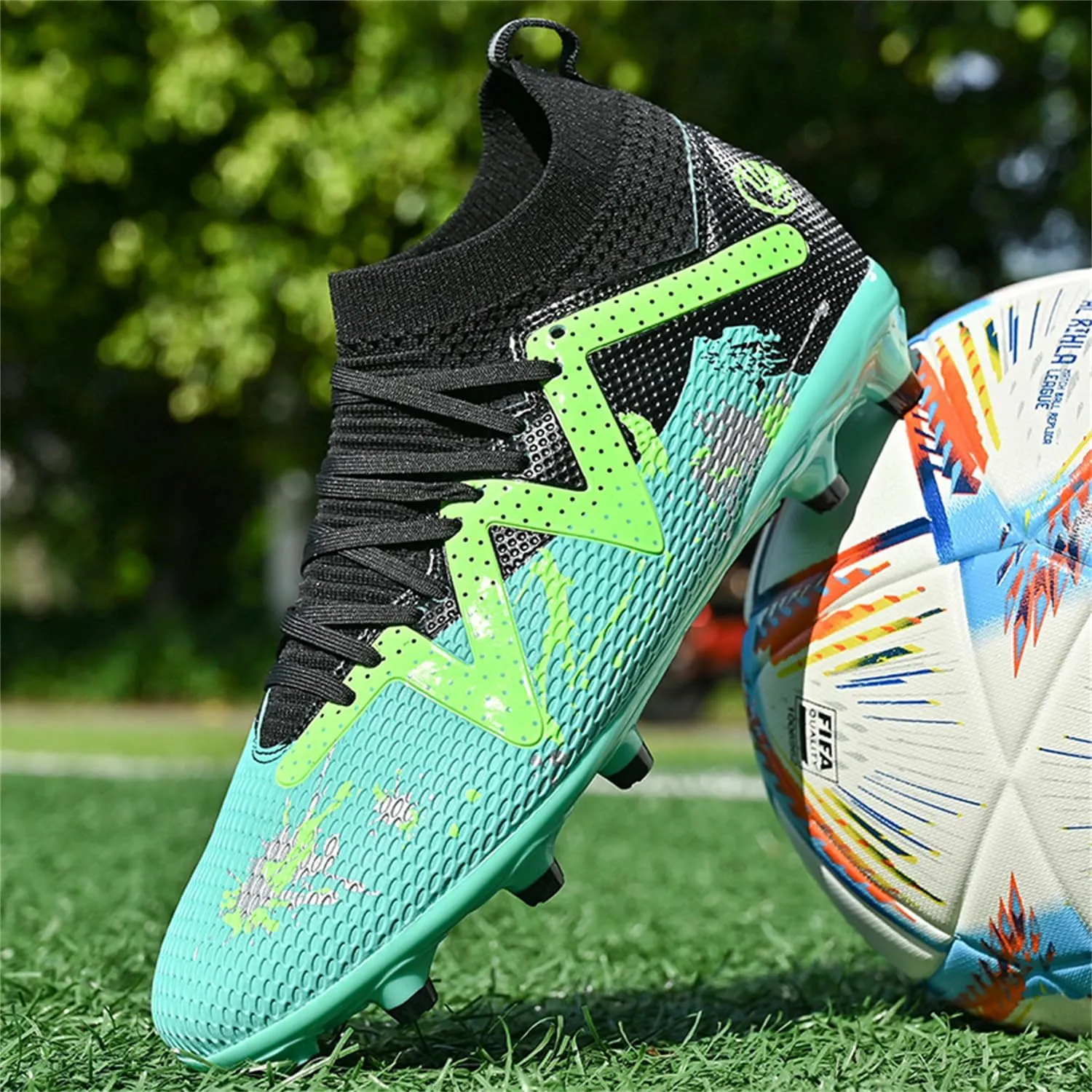 MDPCX Men's and Women's Football Shoes Non-Slip Shoes Professional high-top Breathable Non-Slip Sports Football Shoes Outdoor Indoor TF/AG