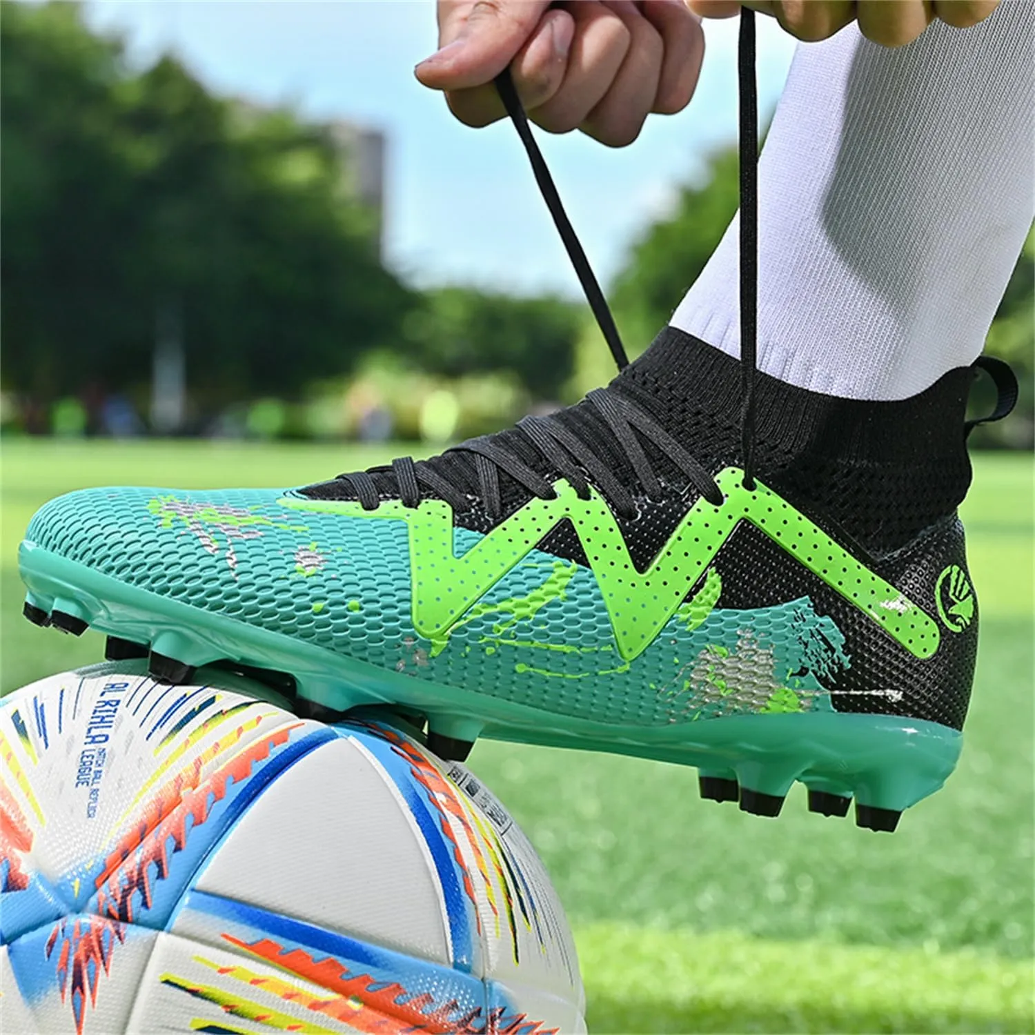 MDPCX Men's and Women's Football Shoes Non-Slip Shoes Professional high-top Breathable Non-Slip Sports Football Shoes Outdoor Indoor TF/AG