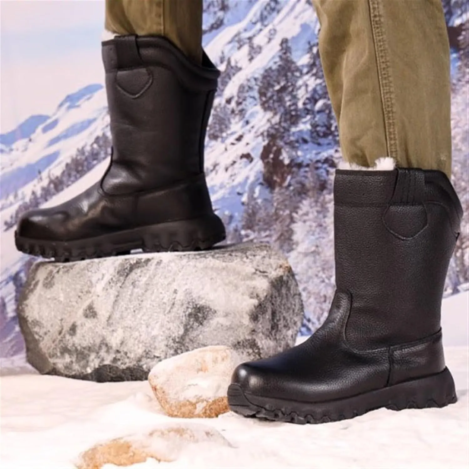Mens 2023 Snow Boots, Men High Top Side Zipper Fully Fur Lined Anti Slip Snow Boots, Waterproof Comfortable Cold Weather Boots, for Lightweight Outdoor Athletic, Hiking