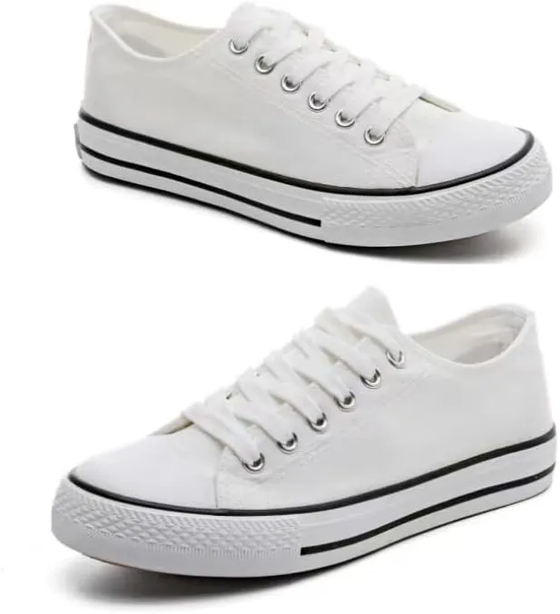 Men's and Women's Canvas Shoes Student Couple Low top Shoes Casual Large Size Vulcanized Plate Shoes (White and Black, Big Kid, Men, 9, Numeric Range, US Footwear Size System, 10, Medium)