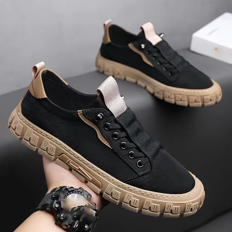 Men's Breathable Canvas-Bottom Casual Skate Shoes with Lace-Up Design - Ideal for Outdoor Leisure & Daily Wear