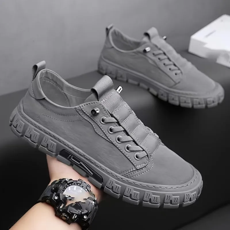 Men's Breathable Canvas-Bottom Casual Skate Shoes with Lace-Up Design - Ideal for Outdoor Leisure & Daily Wear