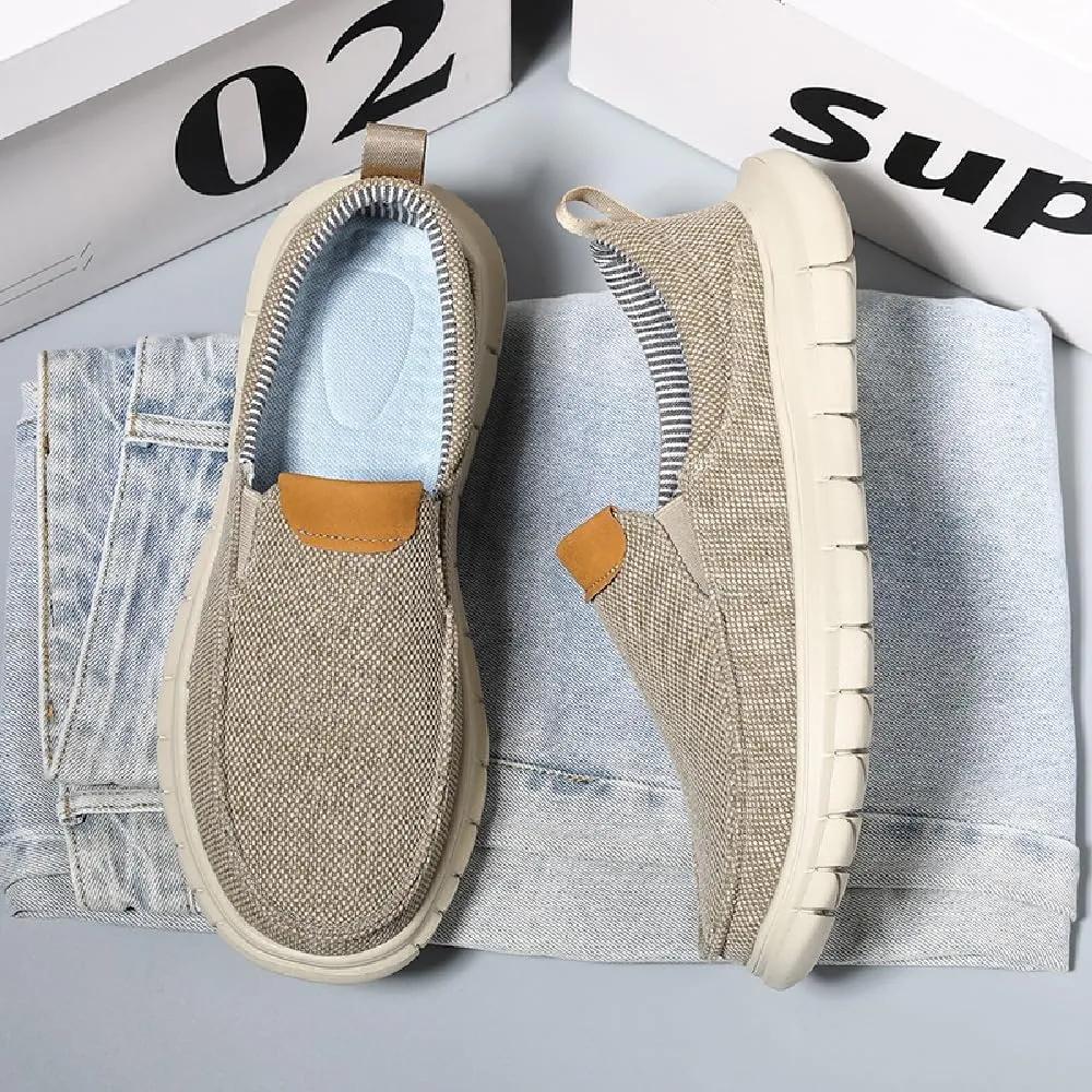 Mens Canvas Casual Shoes Non-Slip Breathable Loafers Comfortable Walking Shoes Lightweight Flat Driving Shoes
