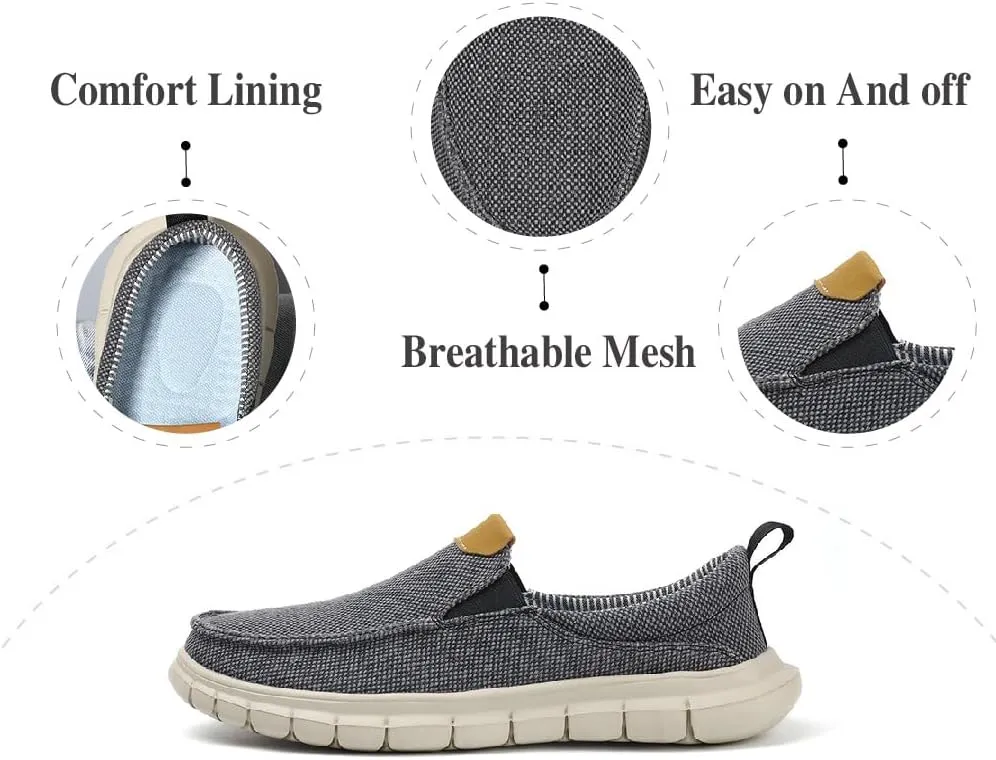 Mens Canvas Casual Shoes Non-Slip Breathable Loafers Comfortable Walking Shoes Lightweight Flat Driving Shoes