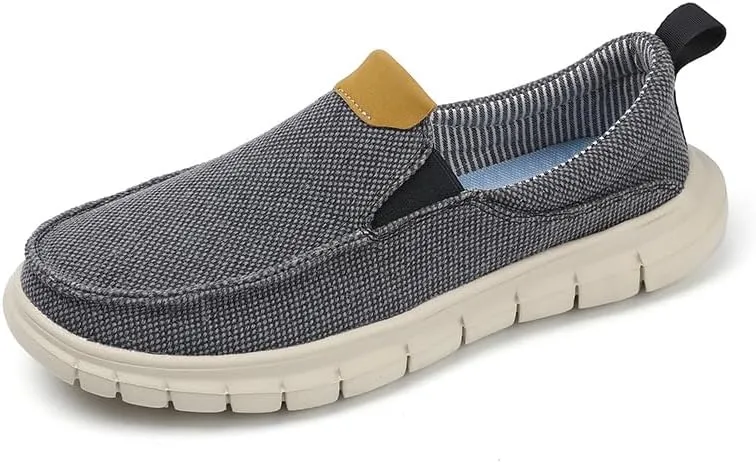 Mens Canvas Casual Shoes Non-Slip Breathable Loafers Comfortable Walking Shoes Lightweight Flat Driving Shoes