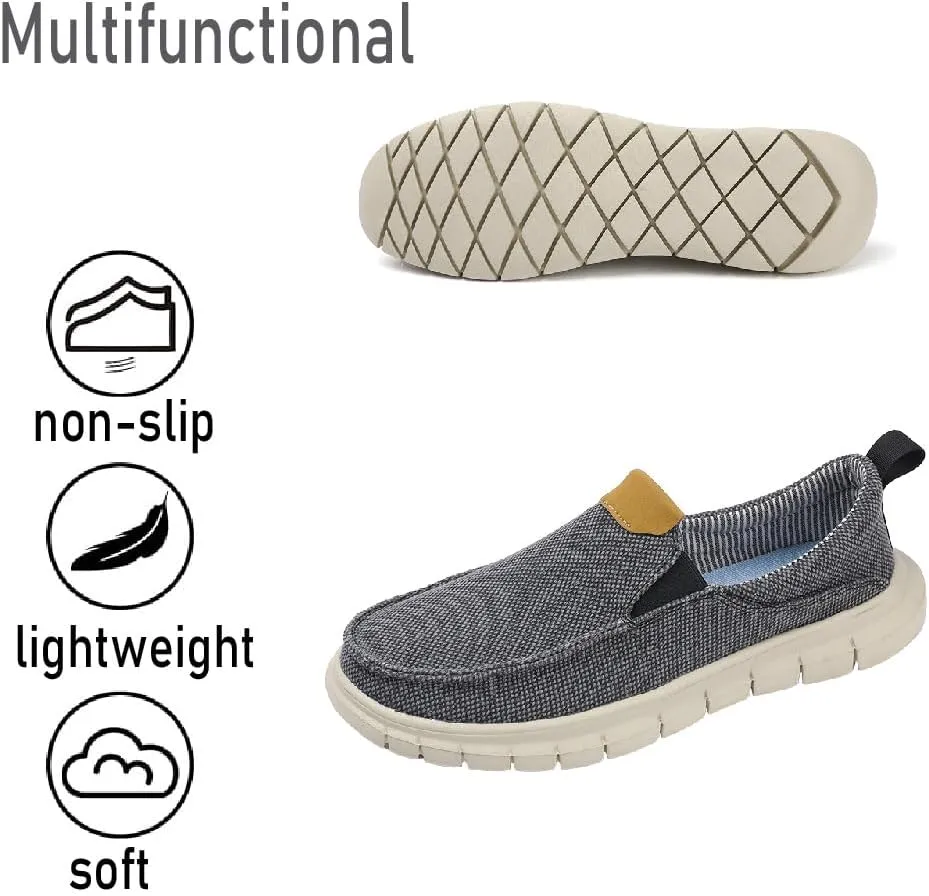 Mens Canvas Casual Shoes Non-Slip Breathable Loafers Comfortable Walking Shoes Lightweight Flat Driving Shoes