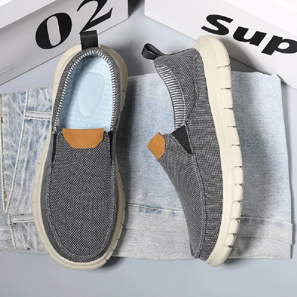 Mens Canvas Casual Shoes Non-Slip Breathable Loafers Comfortable Walking Shoes Lightweight Flat Driving Shoes