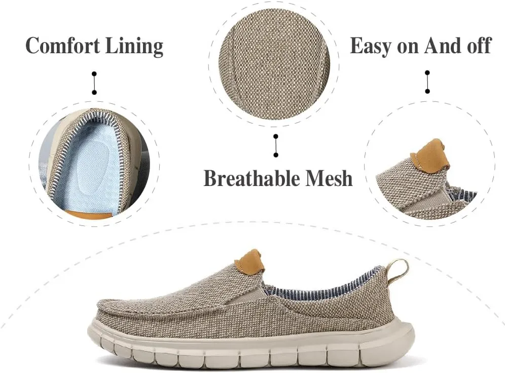 Mens Canvas Casual Shoes Non-Slip Breathable Loafers Comfortable Walking Shoes Lightweight Flat Driving Shoes