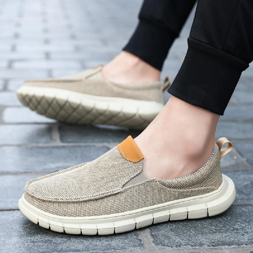 Mens Canvas Casual Shoes Non-Slip Breathable Loafers Comfortable Walking Shoes Lightweight Flat Driving Shoes
