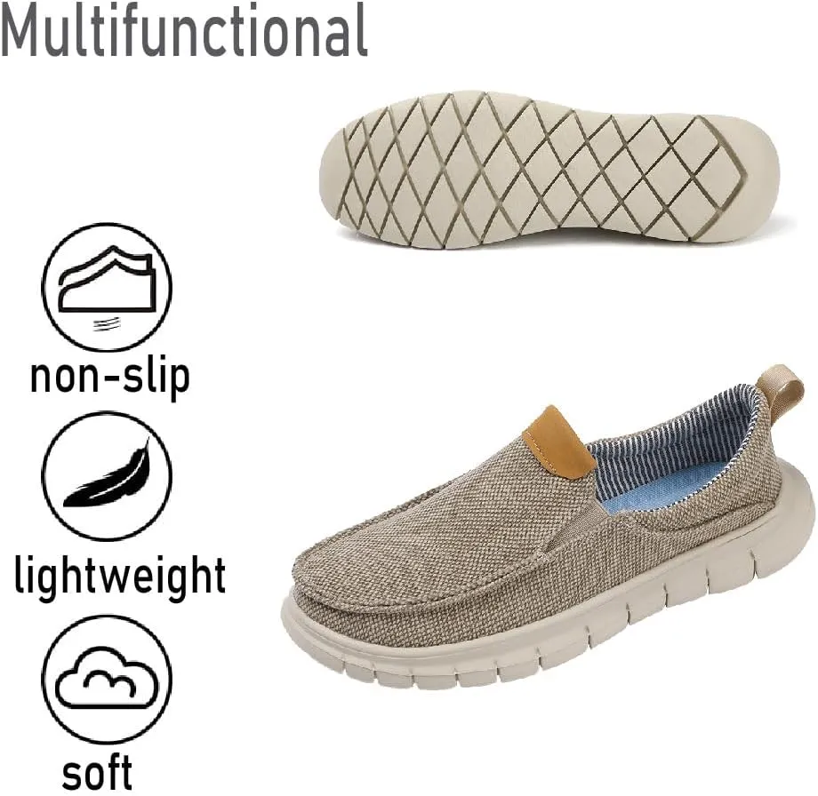 Mens Canvas Casual Shoes Non-Slip Breathable Loafers Comfortable Walking Shoes Lightweight Flat Driving Shoes