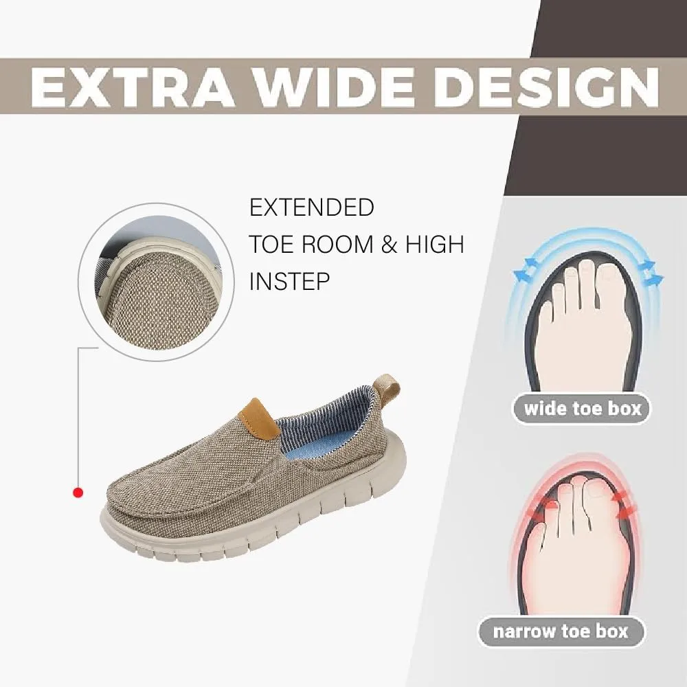 Mens Canvas Casual Shoes Non-Slip Breathable Loafers Comfortable Walking Shoes Lightweight Flat Driving Shoes