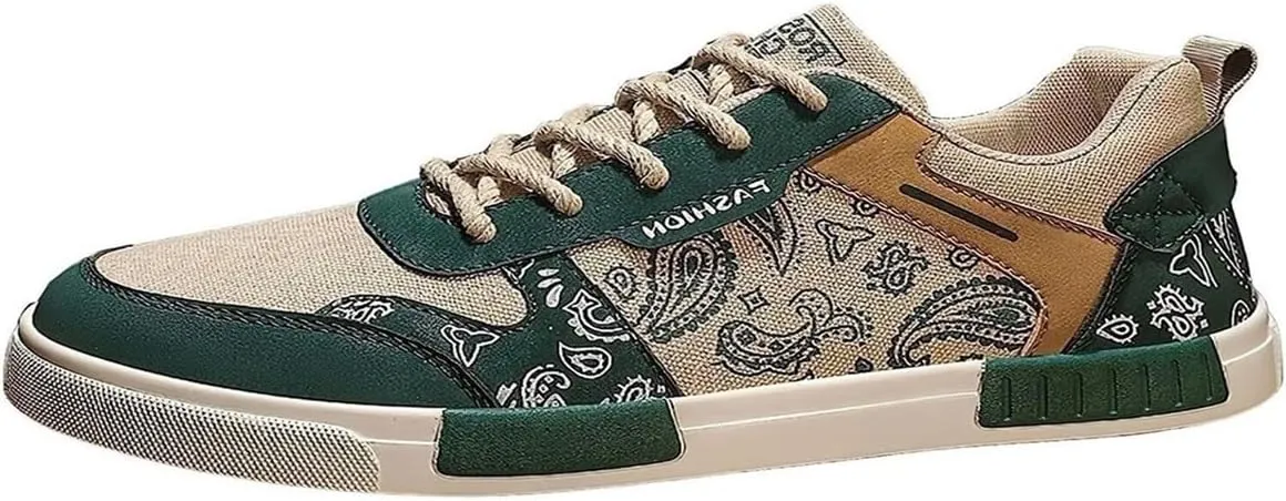 Men's Casual Fashion Sneakers Low Top Skate Shoes Lace-Up Graphic Graffiti Canvas Sneakers