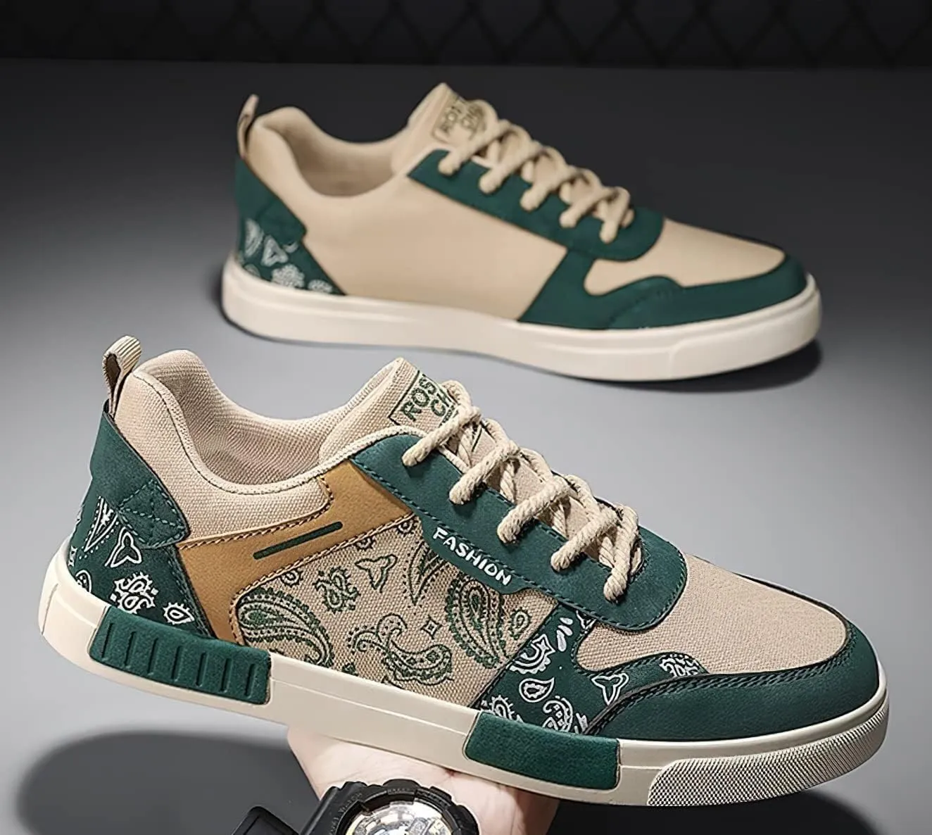 Men's Casual Fashion Sneakers Low Top Skate Shoes Lace-Up Graphic Graffiti Canvas Sneakers