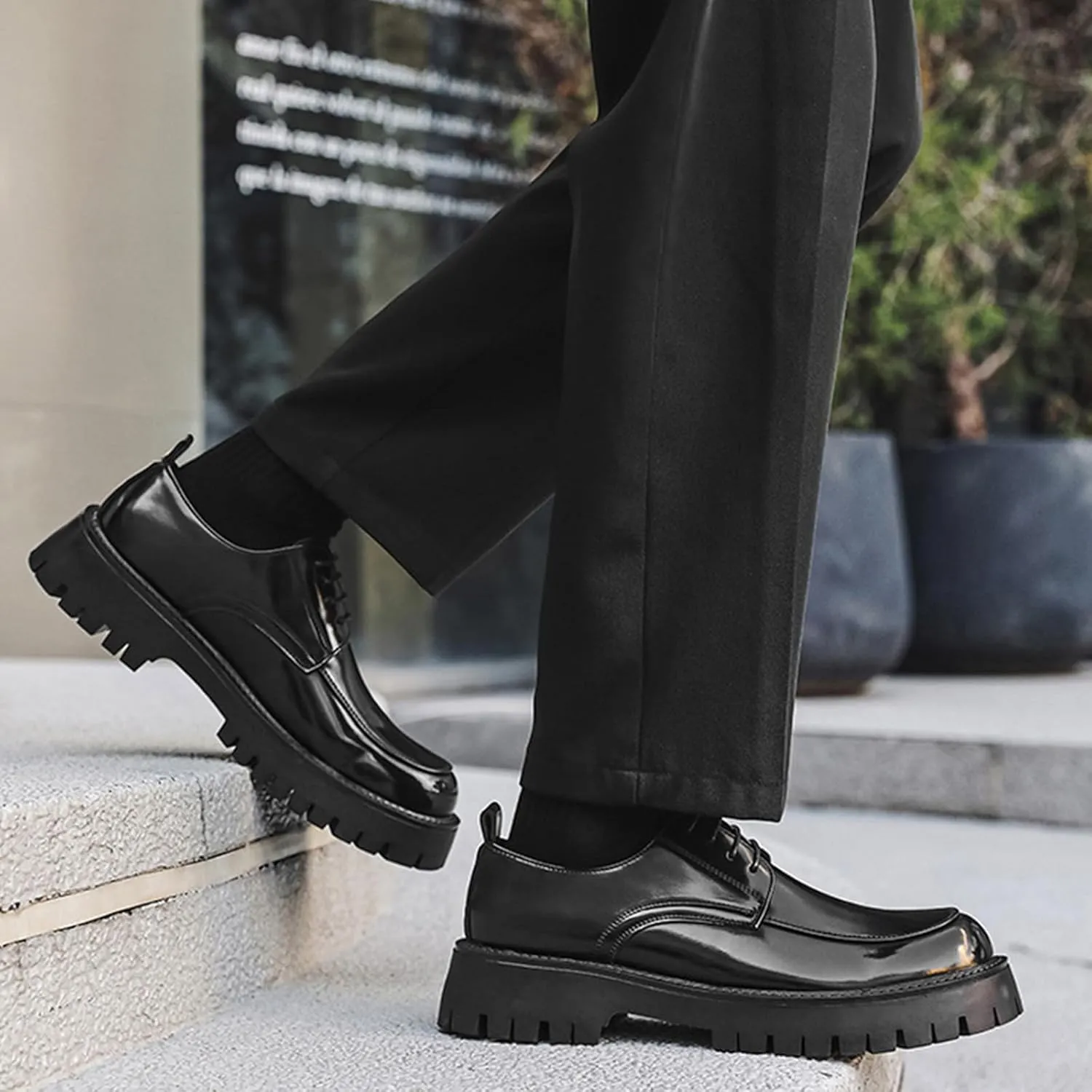 Men's Leather Platform Formal Derby Shoes Round Toe Lug Sole Lace Up Dress Shoes Casual Work Office Business Oxfords