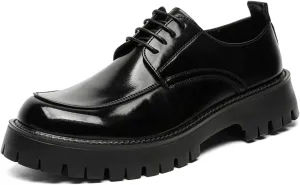 Men's Leather Platform Formal Derby Shoes Round Toe Lug Sole Lace Up Dress Shoes Casual Work Office Business Oxfords