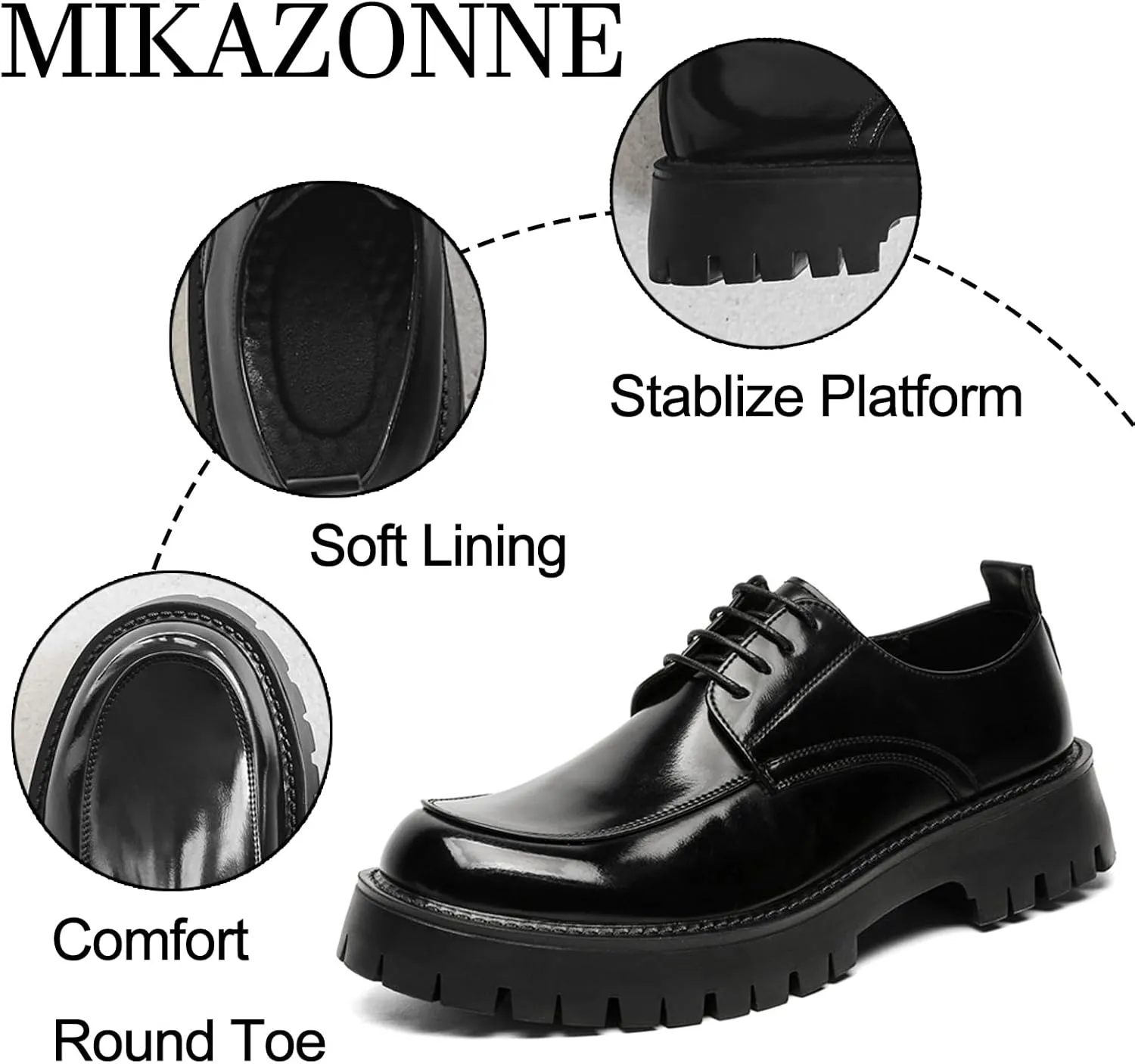Men's Leather Platform Formal Derby Shoes Round Toe Lug Sole Lace Up Dress Shoes Casual Work Office Business Oxfords