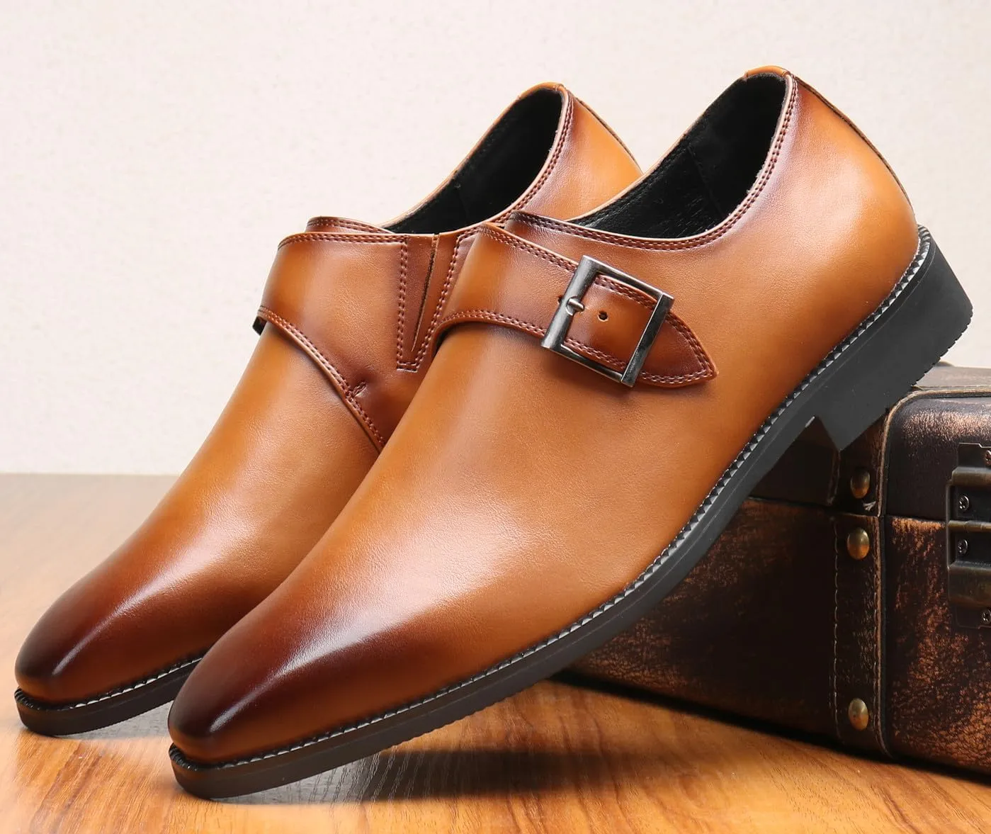 Men's Loafers Slip-Ons Formal Dress Buckle Leather Walking Shoes Casual Wedding Fashion Tuxedo Shoes for Men