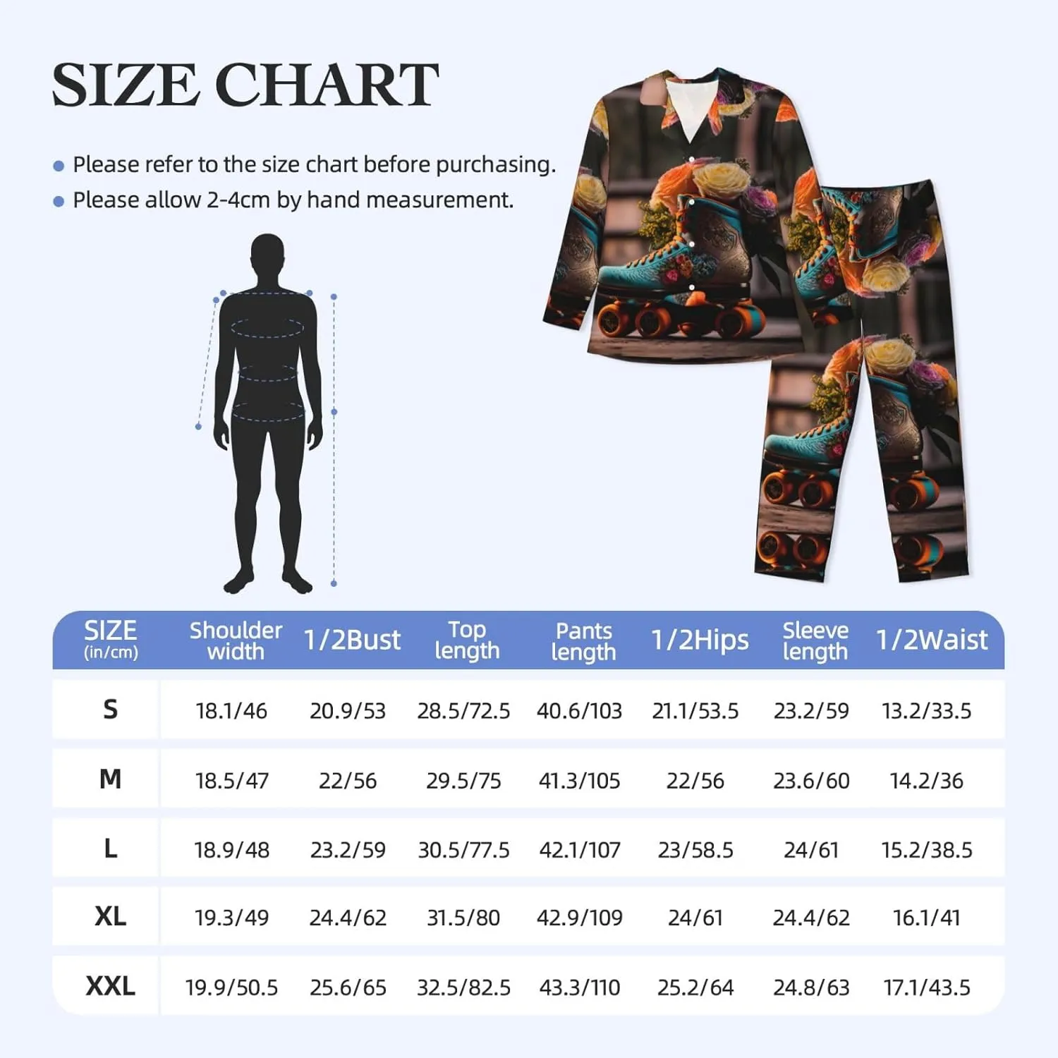 Mens Pajamas Set - Classic Floral Blue Skate Shoes Long Sleeve Sleepwear Nightwear Pjs Lounge Pajama Sets For Men
