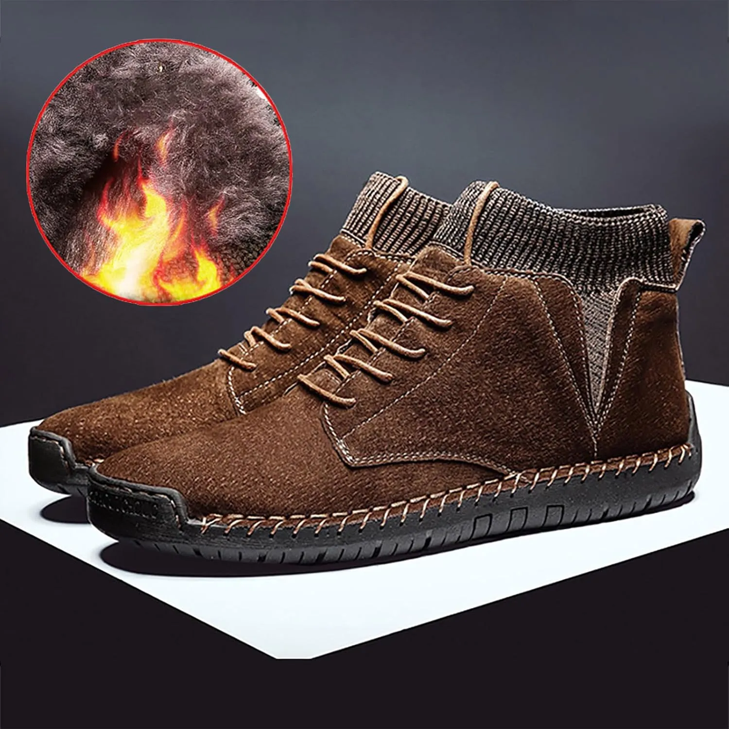 Mens Snow Boots Warm Fur Lined Winter Boots Lace Up Waterproof Non Slip Outdoor Lightweight Ankle Boots Hiking Shoes Work Trekking Boot