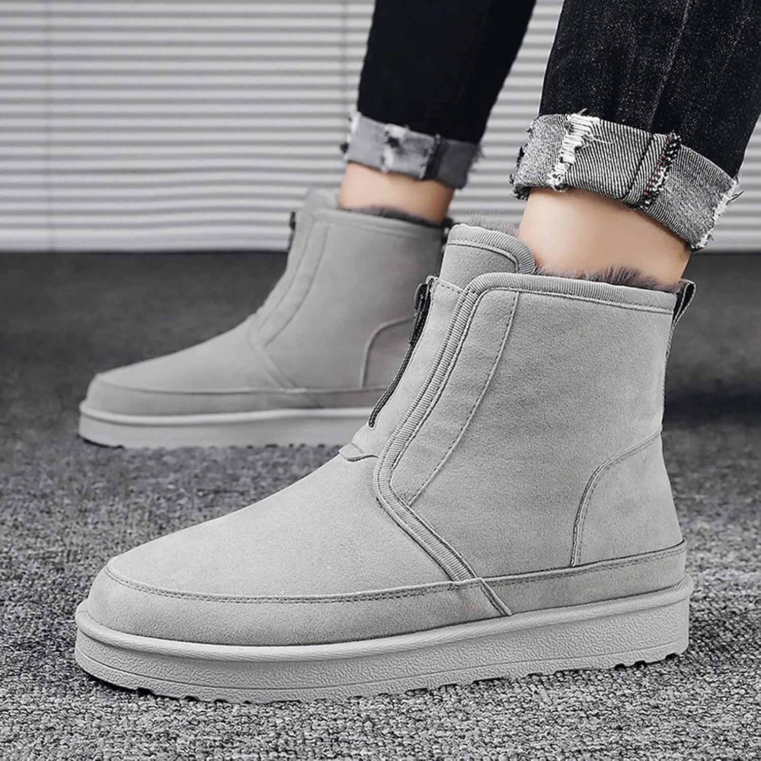 Men's Snow Boots Warm Furry Lined Footwear Waterproof Outdoor Casual Winter Boots Slip on Ankle Booties Non-Slip Climbing Shoes Hiking Boots