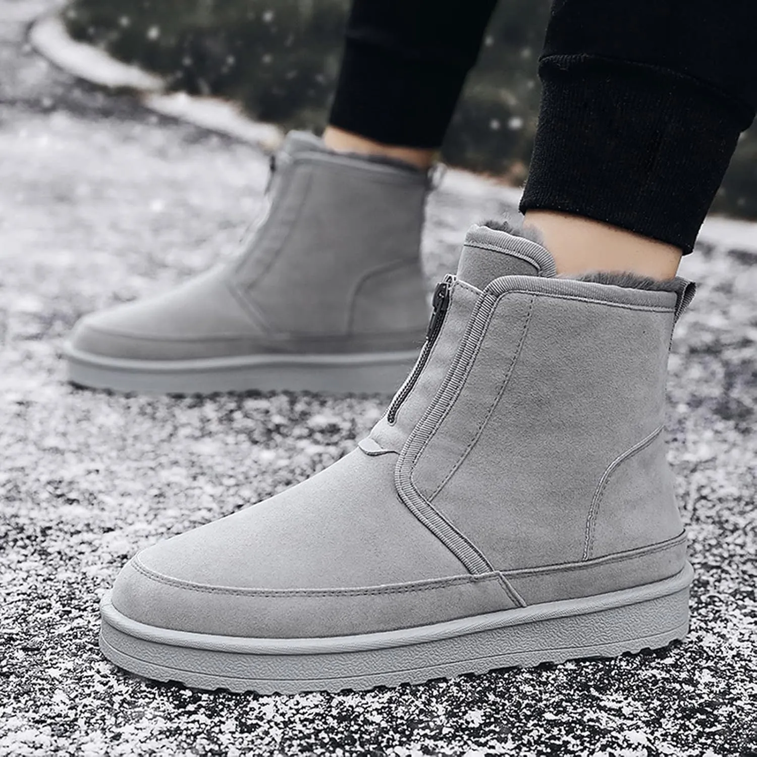 Men's Snow Boots Warm Furry Lined Footwear Waterproof Outdoor Casual Winter Boots Slip on Ankle Booties Non-Slip Climbing Shoes Hiking Boots