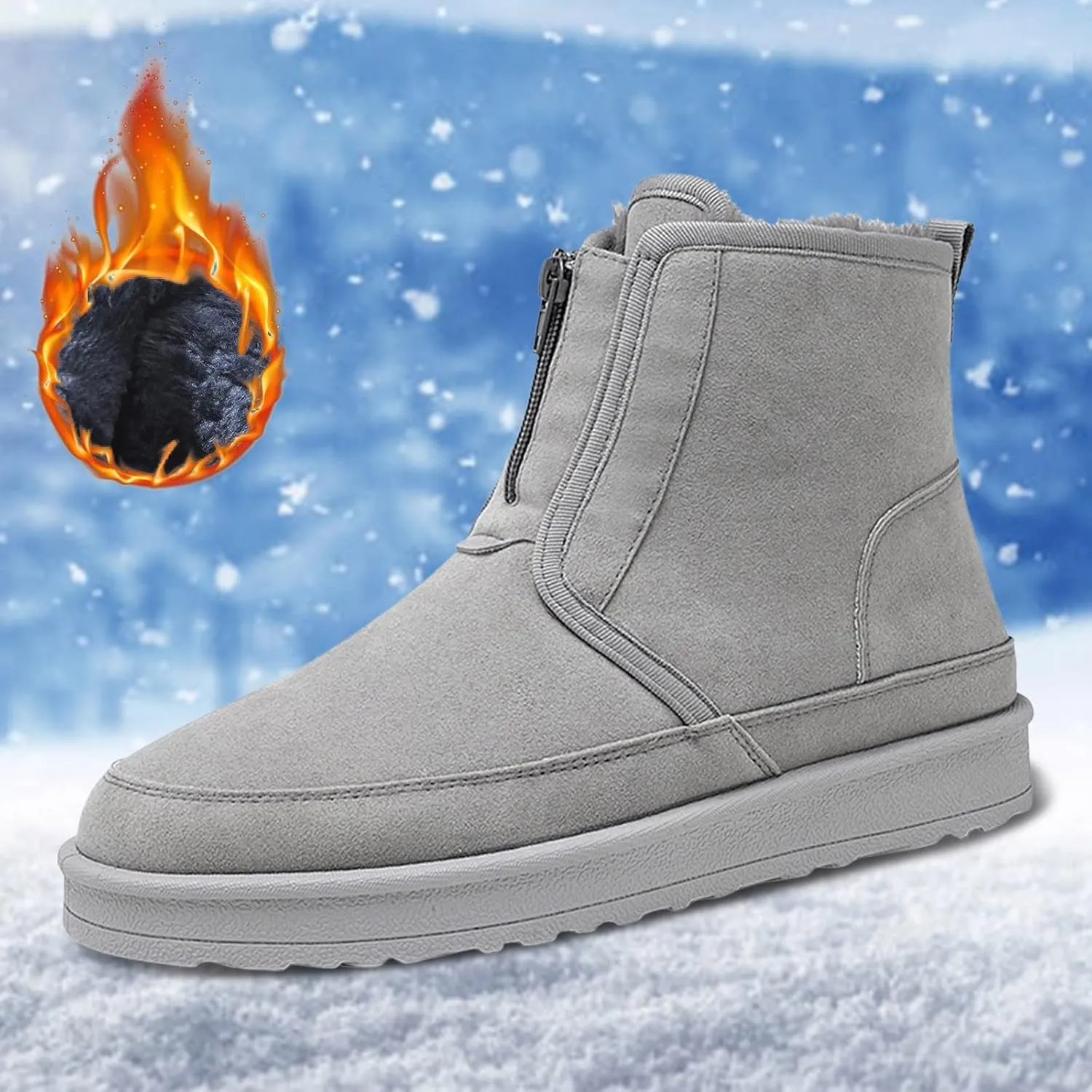 Men's Snow Boots Warm Furry Lined Footwear Waterproof Outdoor Casual Winter Boots Slip on Ankle Booties Non-Slip Climbing Shoes Hiking Boots