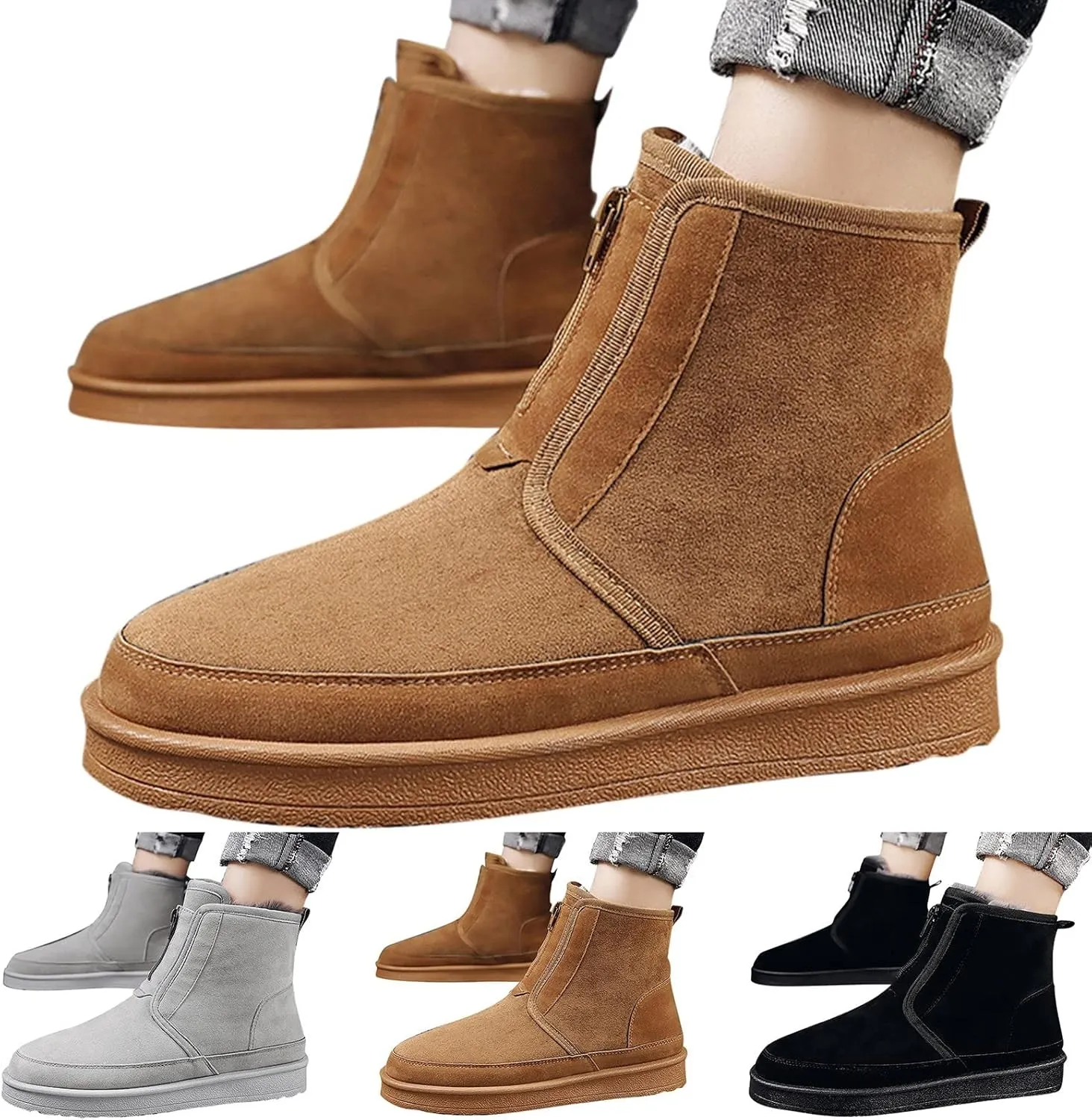 Men's Snow Boots Warm Furry Lined Footwear Waterproof Outdoor Casual Winter Boots Slip on Ankle Booties Non-Slip Climbing Shoes Hiking Boots
