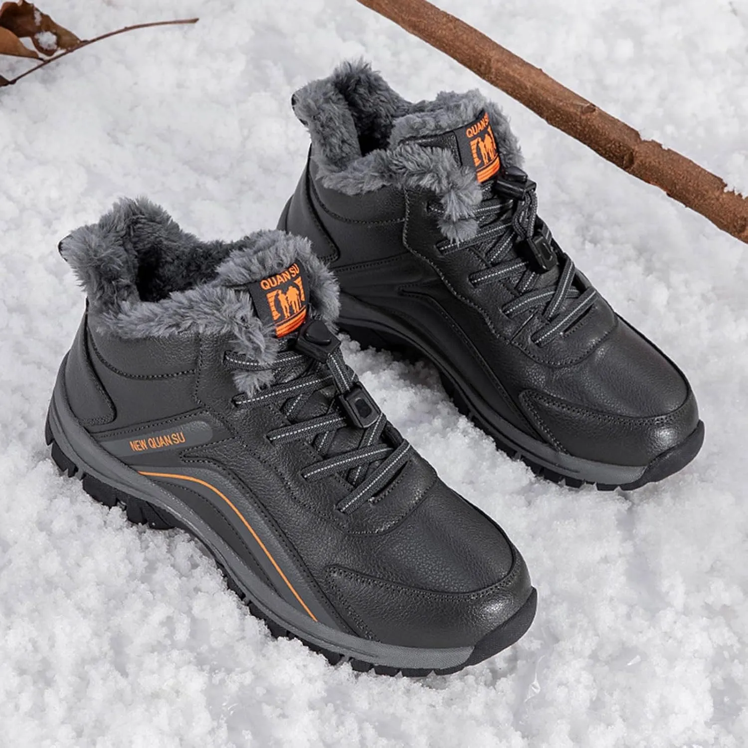 Men's Snow Boots Waterproof Furry Lined Warm Winter Boots Lace Up Sneakers Cold Weather Anti-Slip Ankle Boots Slip on Athletic Hiking Walking Shoes Sneakers
