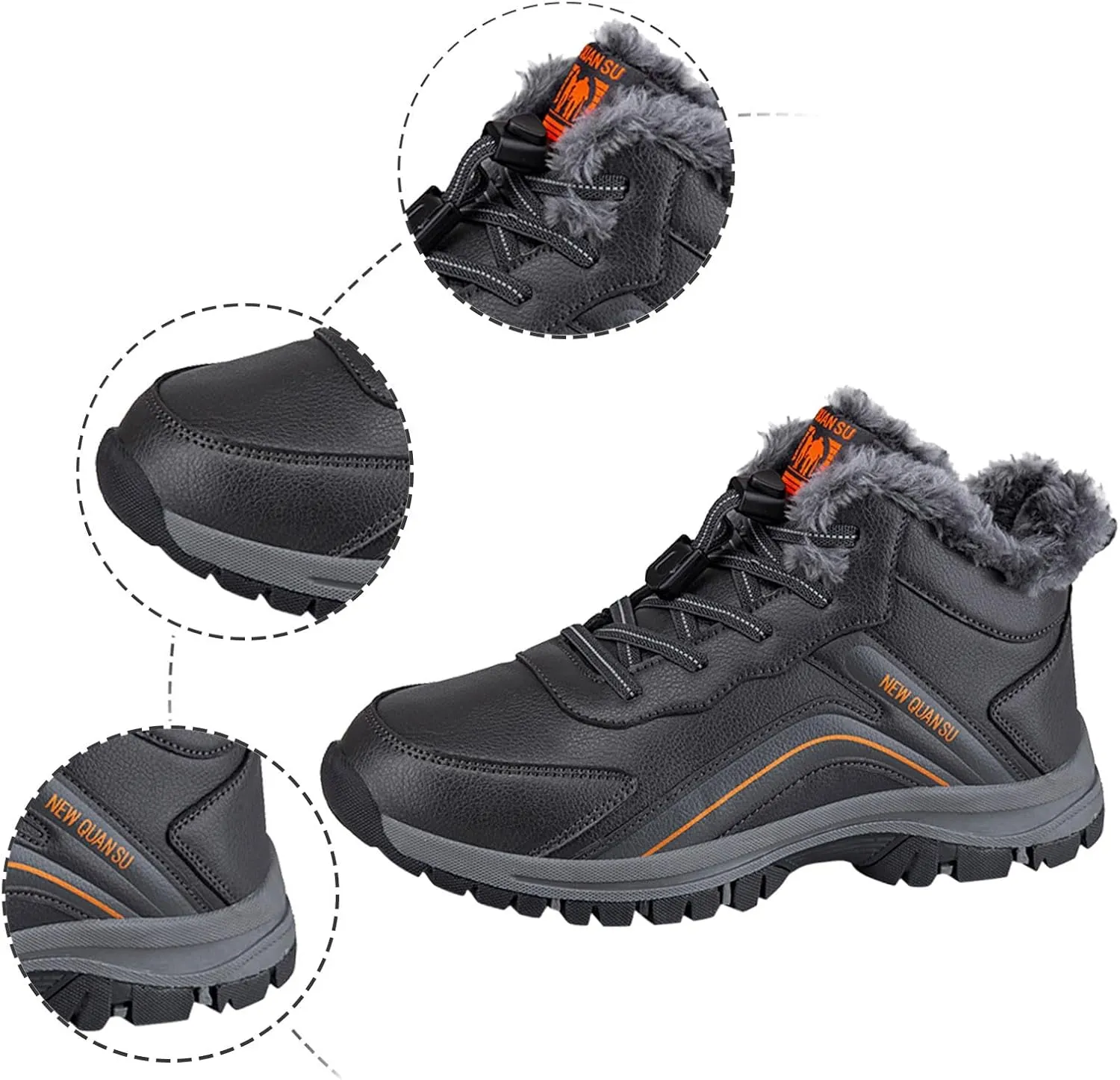 Men's Snow Boots Waterproof Furry Lined Warm Winter Boots Lace Up Sneakers Cold Weather Anti-Slip Ankle Boots Slip on Athletic Hiking Walking Shoes Sneakers