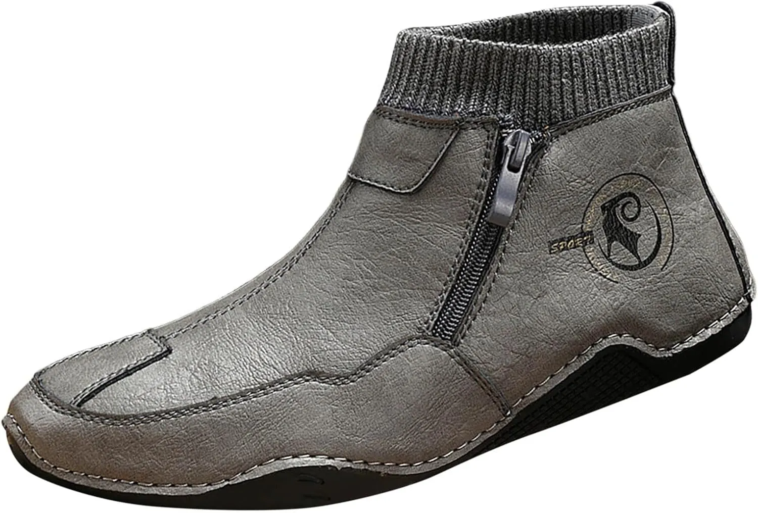 Men's Snow Boots Waterproof Warm Furry Lined Knit Calf Winter Boots Zipper Cold-Weather Non-Slip Ankle Boots Comfortable Slip on Hiking Walking Shoes Sneakers
