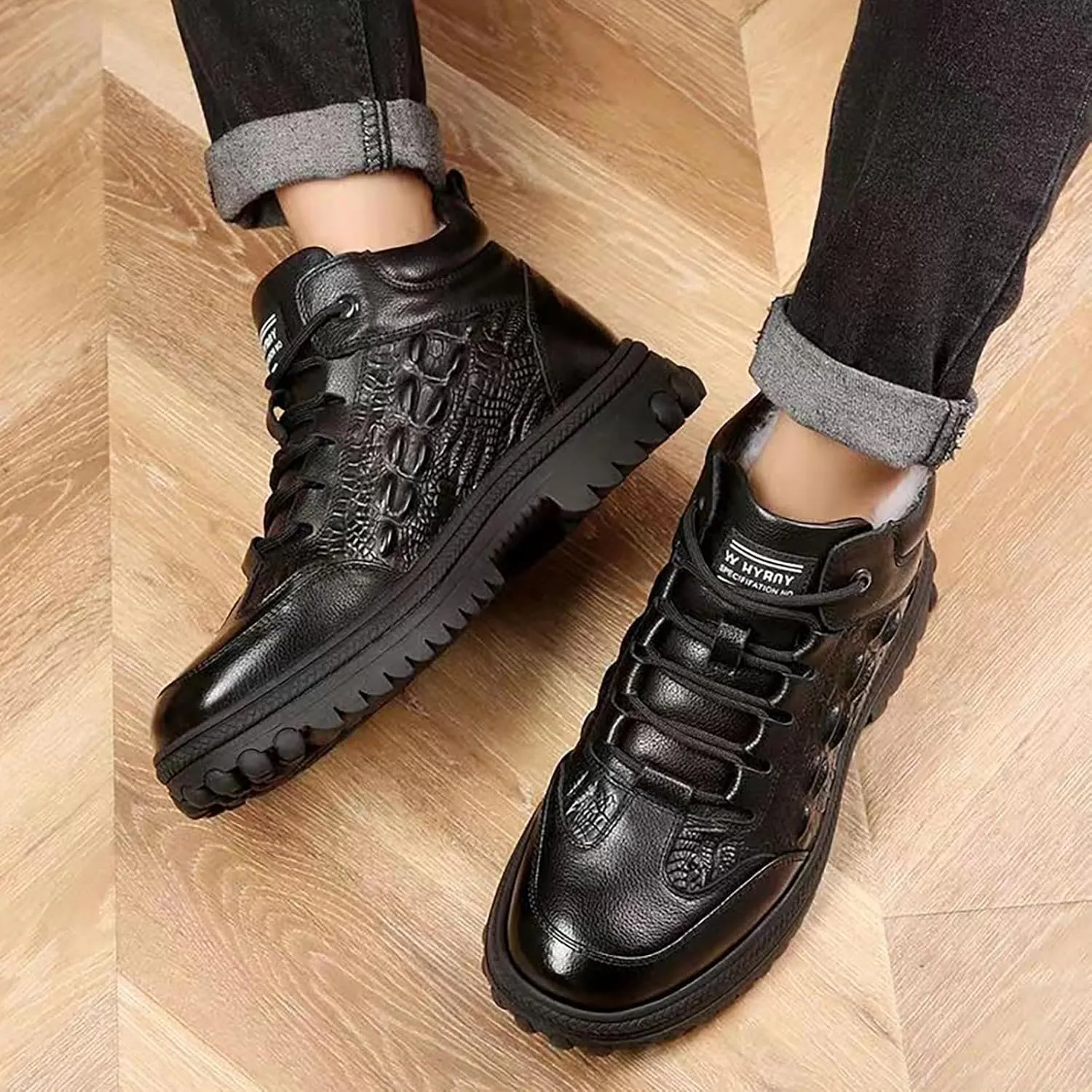 Mens Snow Boots Waterproof Warm Furry Lined Winter Boots Lace Up Cold Weather Anti-Slip Ankle Boots Comfortable Slip on Lightweight Hiking Shoes