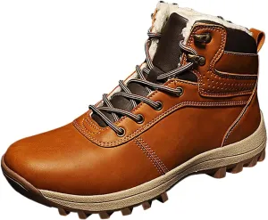Mens Snow Boots Waterproof Warm Furry Lined Winter Boots Lace Up Cold-Weather Non-Slip Ankle Boots Slip on Athletic Lightweight Hiking Shoes