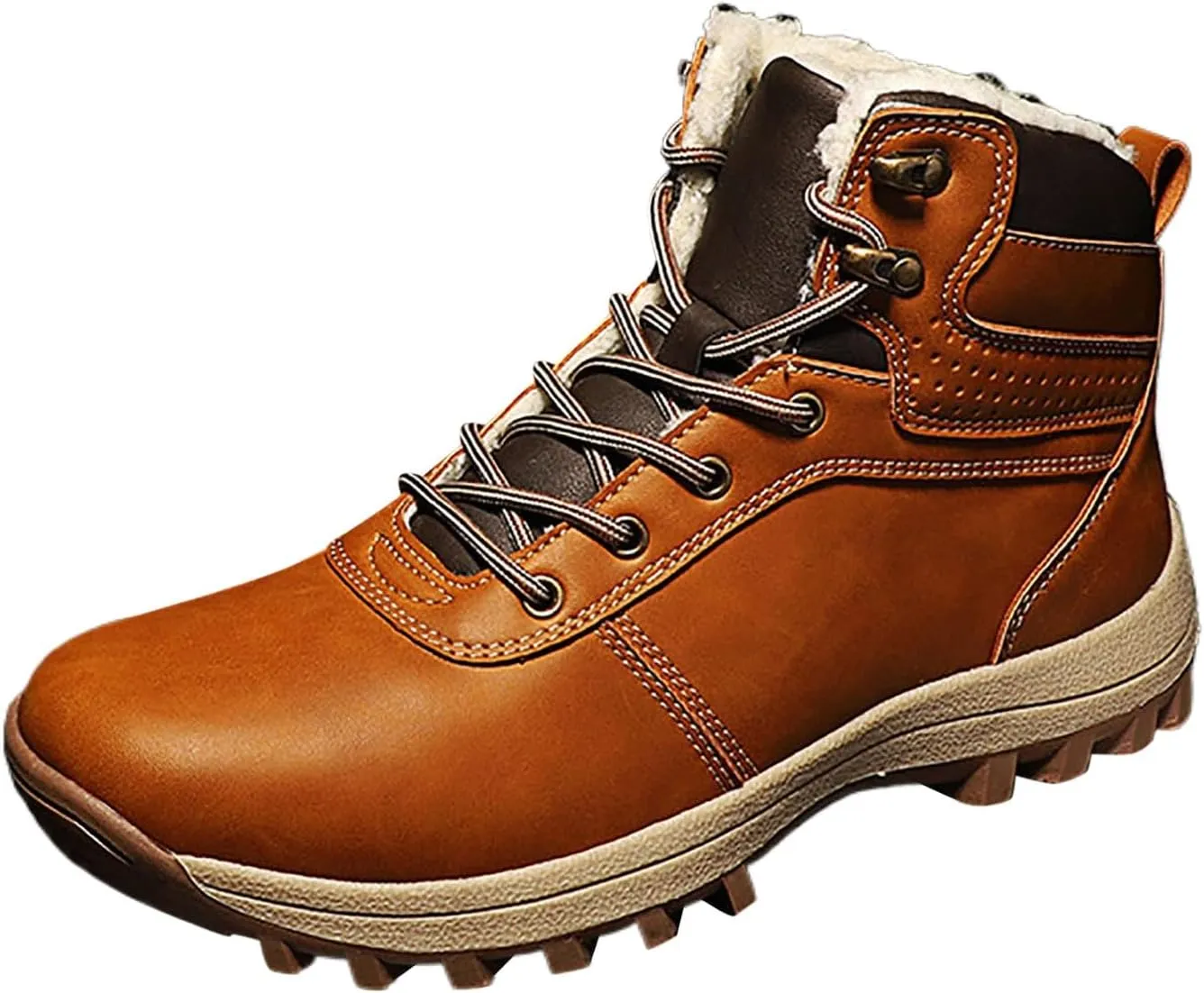 Mens Snow Boots Waterproof Warm Furry Lined Winter Boots Lace Up Cold-Weather Non-Slip Ankle Boots Slip on Athletic Lightweight Hiking Shoes