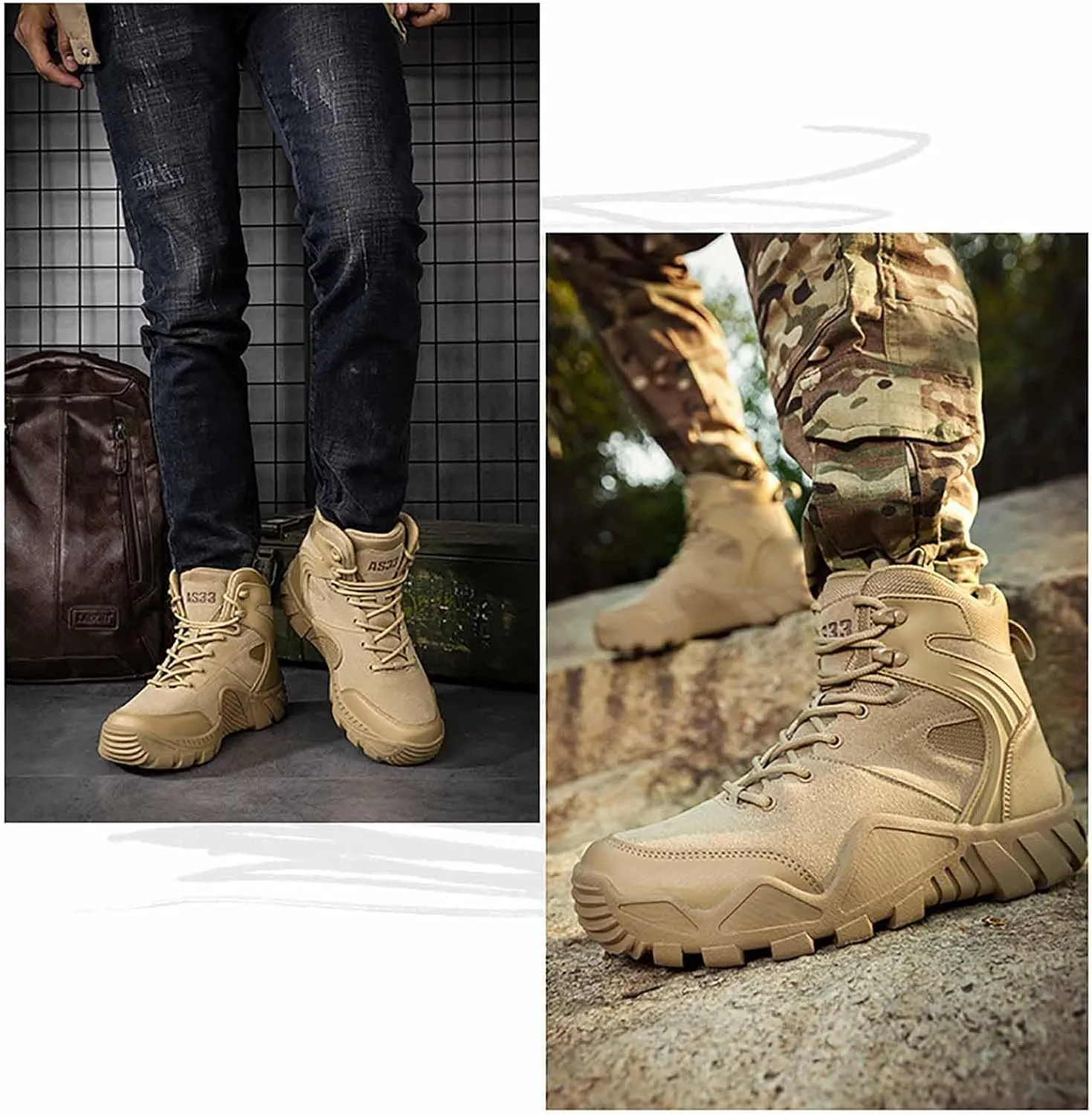 Men's Waterproof Hiking Work Boots, Water Proof Tactical Military Outdoor Desert Combat Boots with Sports Socks Durable Army Combat Boots