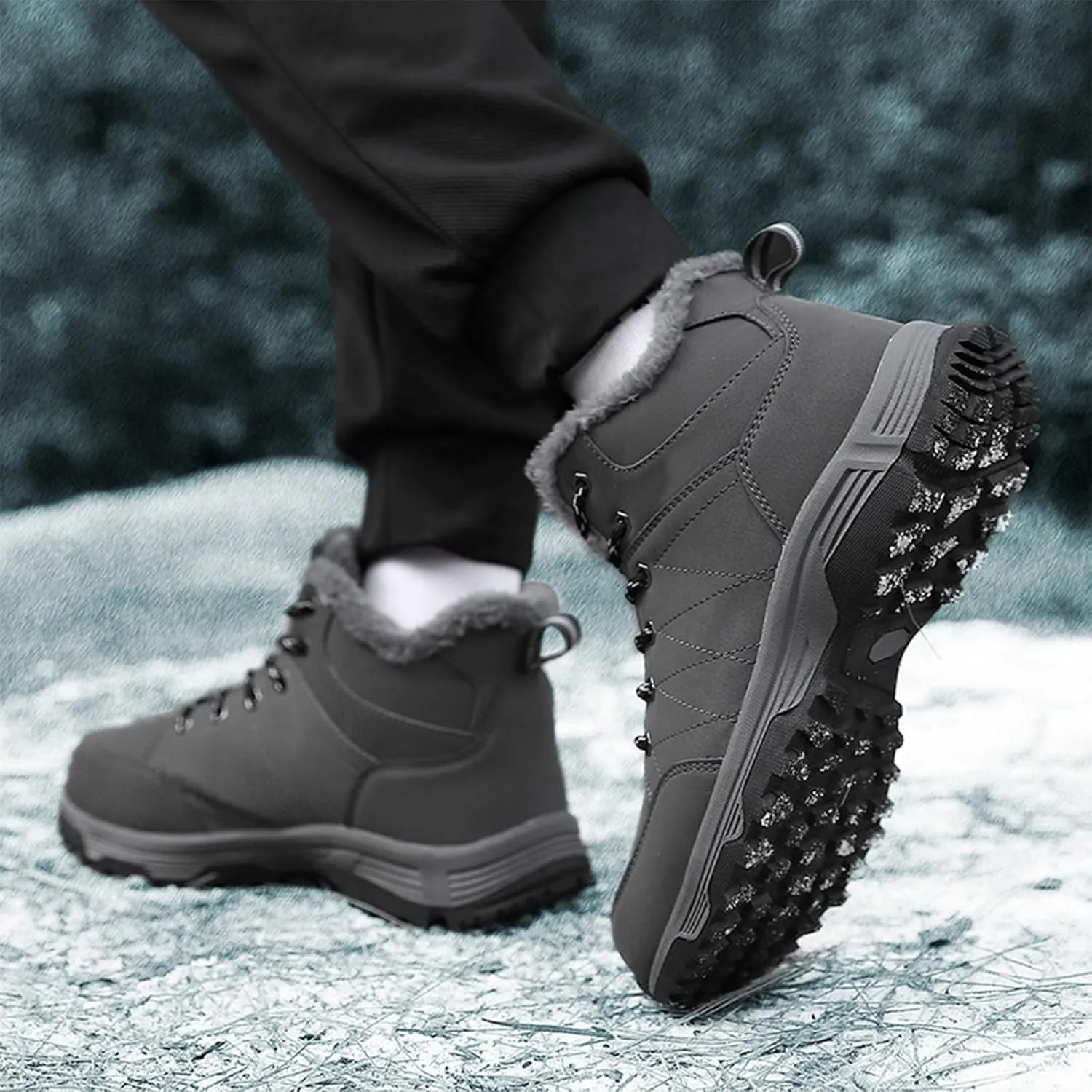 Mens Women Winter Snow Boots Casual Lightweight Waterproof Anti-Slip Fur Lined Backpacking Hiking Athletic Boots