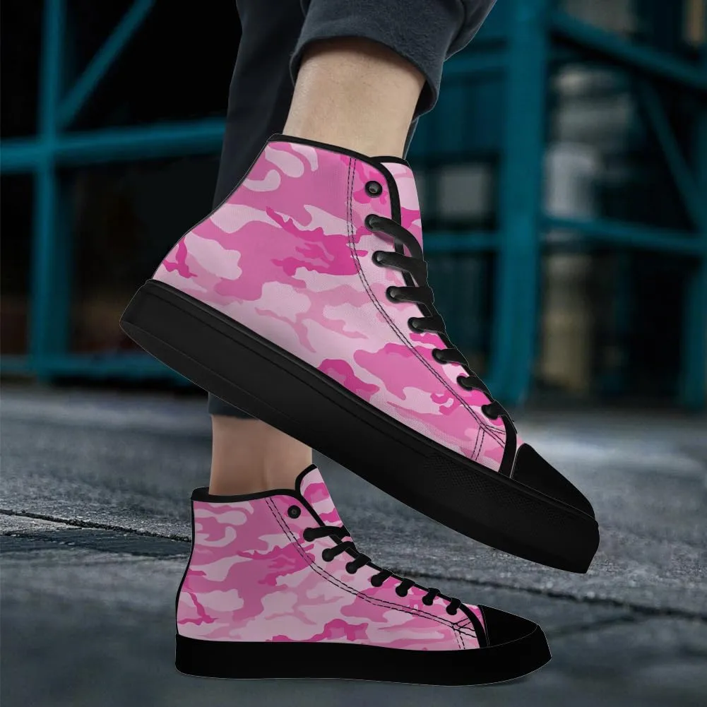 Men's Women's Pink Camouflage High Top Canvas Shoes High Top Sneakers Lace Up Casual Shoes Gifts for Men Women