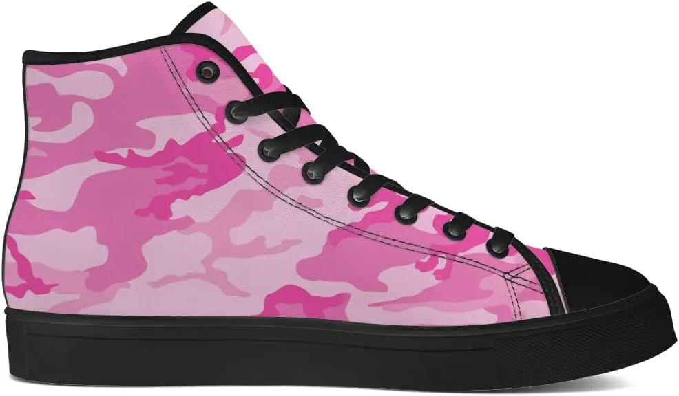 Men's Women's Pink Camouflage High Top Canvas Shoes High Top Sneakers Lace Up Casual Shoes Gifts for Men Women