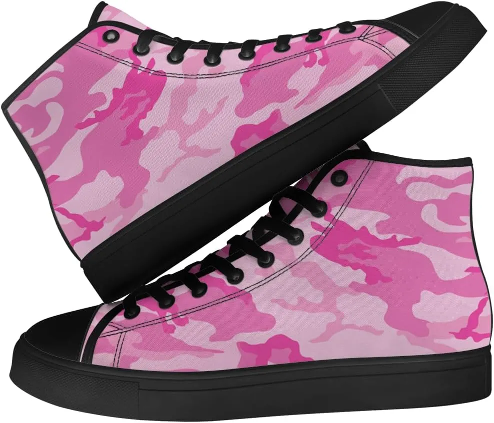 Men's Women's Pink Camouflage High Top Canvas Shoes High Top Sneakers Lace Up Casual Shoes Gifts for Men Women