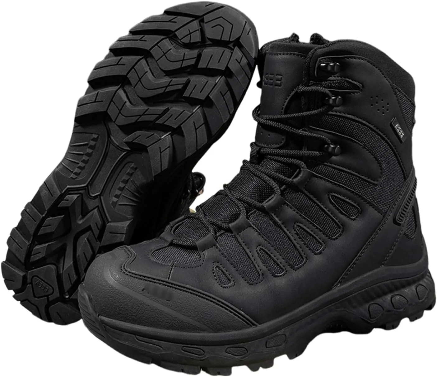 Men's Work Boots Side Zipper, Mens Military Side Zip Waterproof Breathable Combat Boots, Lightweight Leather Motorcycle Combat Boots, for Hiking, Hunting, Working, Walking, Climbing