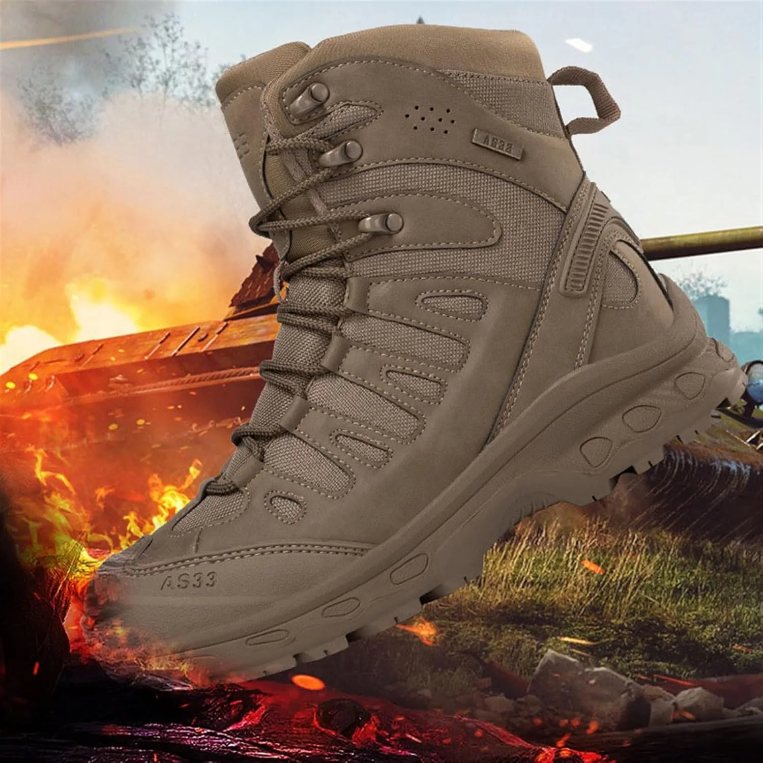Men's Work Boots Side Zipper, Mens Military Side Zip Waterproof Breathable Combat Boots, Lightweight Leather Motorcycle Combat Boots, for Hiking, Hunting, Working, Walking, Climbing
