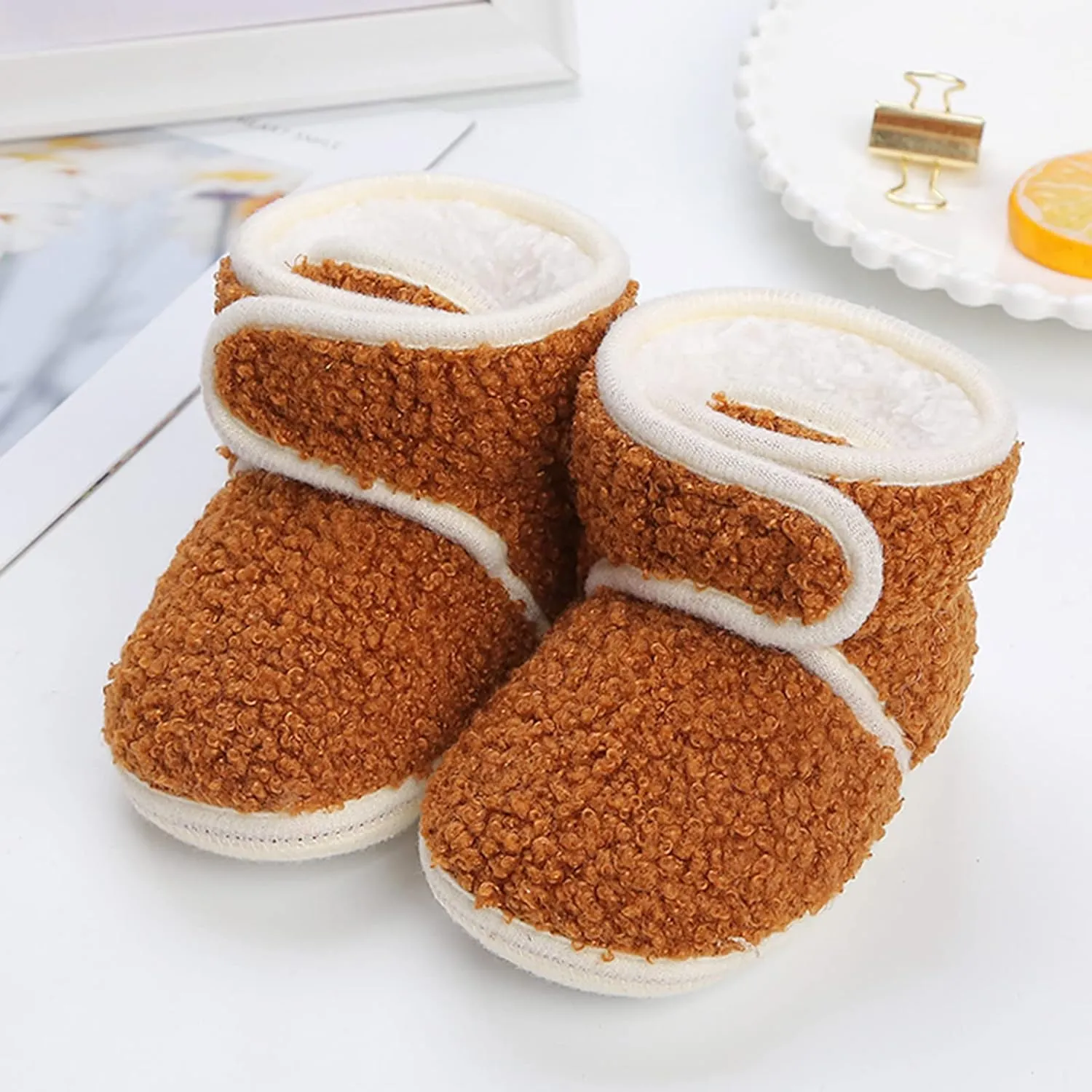 Newborn Baby Boots Ankle Snow Booties Cozy Fleece Socks Shoes with Grippers Stay On Slipper Infant Toddler Crib Shoes