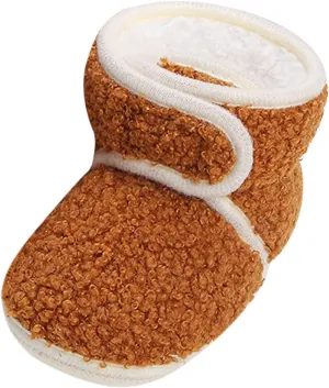 Newborn Baby Boots Ankle Snow Booties Cozy Fleece Socks Shoes with Grippers Stay On Slipper Infant Toddler Crib Shoes