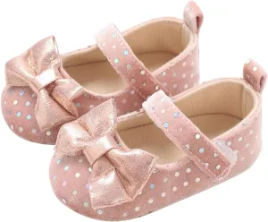 Newborn Baby Girl Bowknot Dress Shoes Infant Mary Jane Flat Non Slip First Walking Soft Sole Wedding Dress Shoes