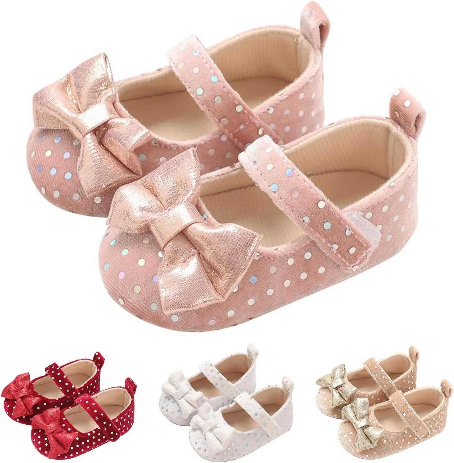 Newborn Baby Girl Bowknot Dress Shoes Infant Mary Jane Flat Non Slip First Walking Soft Sole Wedding Dress Shoes