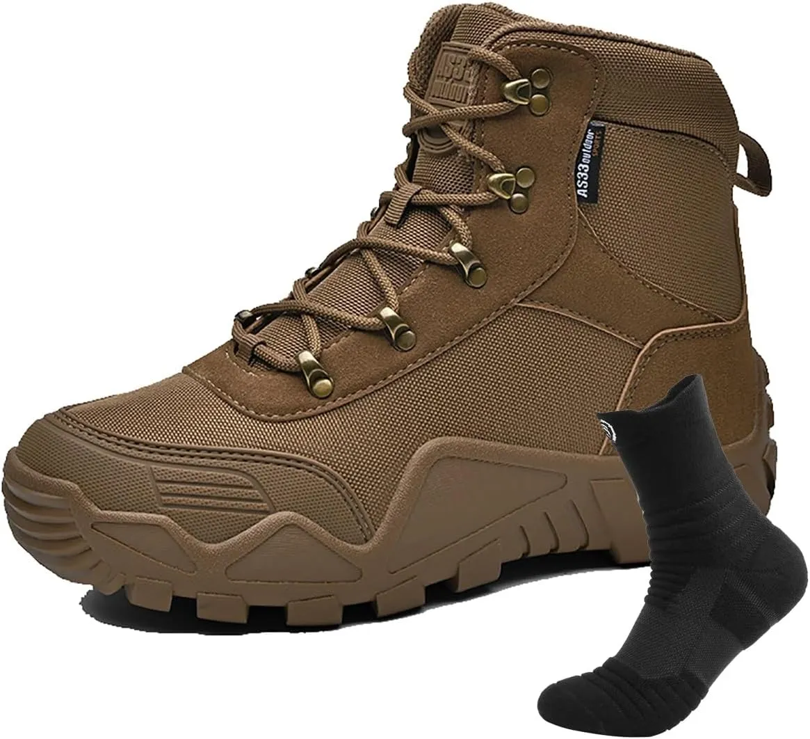 Outdoor Men's Tactical Military Boots, Men's Waterproof Hiking Boots with Sports Socks Lightweight Work Boots Tactical Combat Military Durable Boots